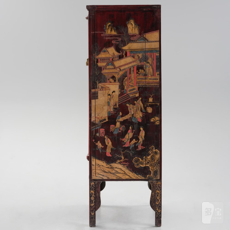 A large painted and gilt-decorated and red lacquer cabinet, - 图4